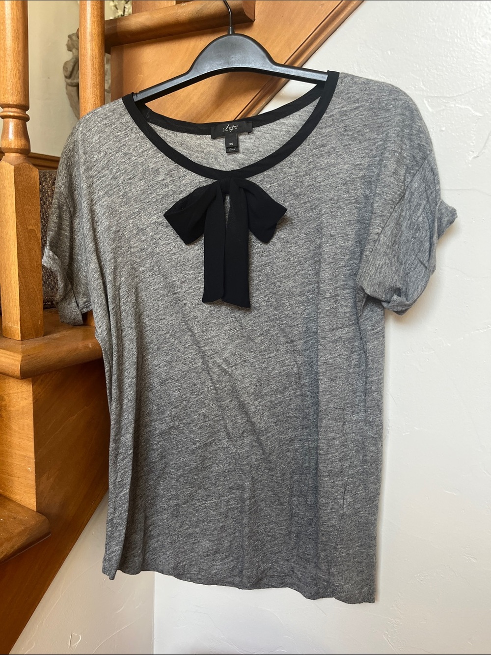 J. Crew Gray Short Sleeve Tee with Black Bow